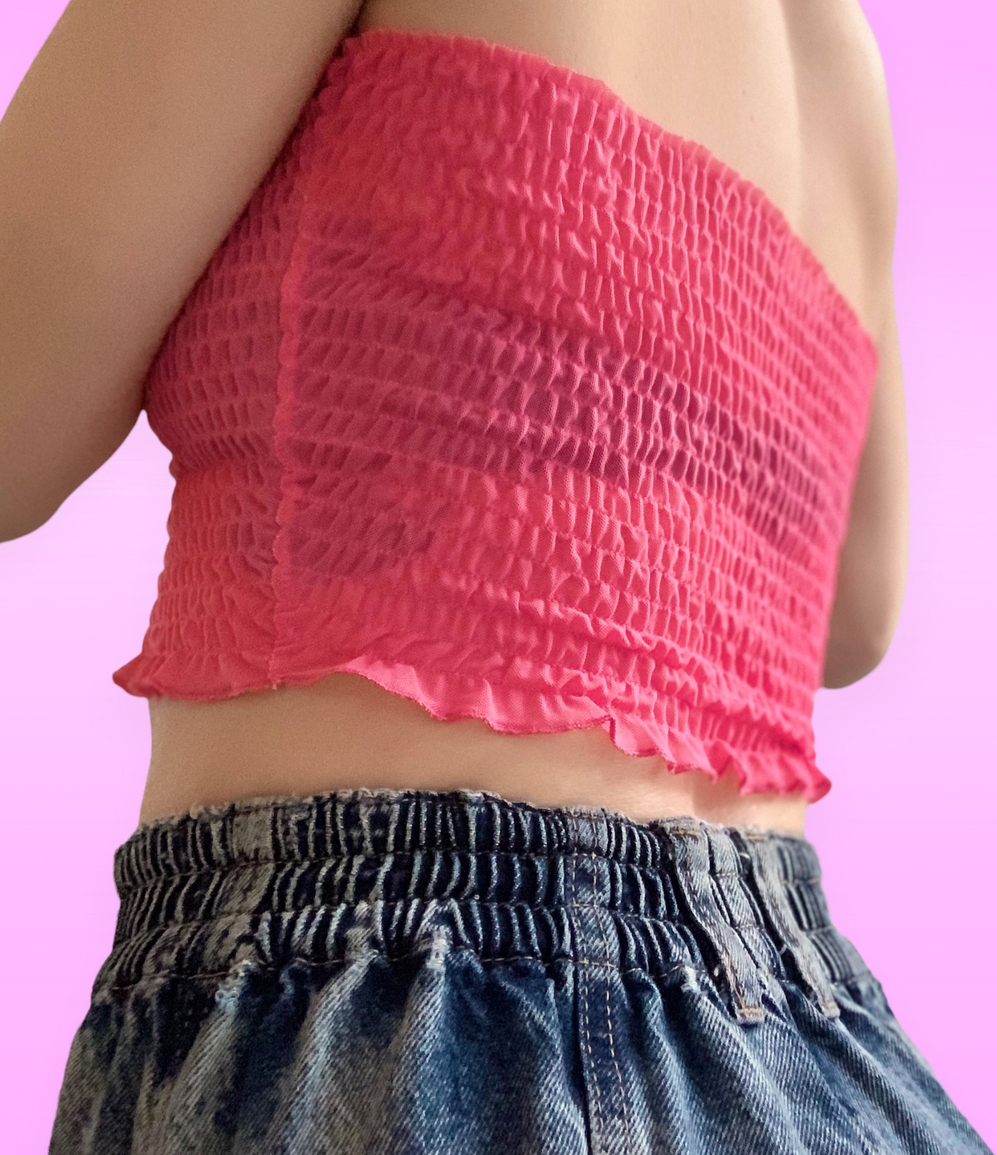HOT PINK MESH SHIRRED TOP & CHOKER SET