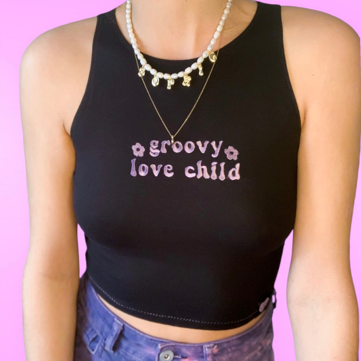 GROOVY LOVE EMBROIDERED TANK TOP