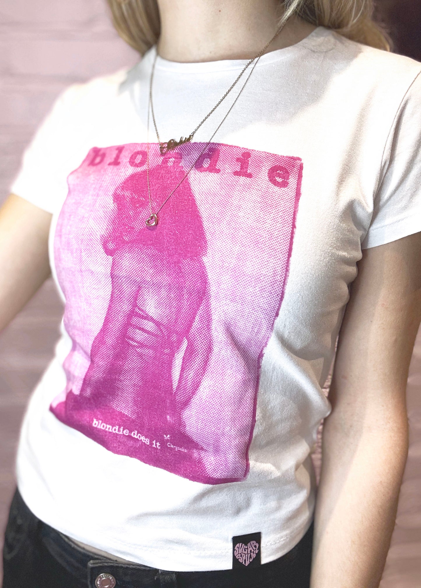 DEBBIE PINK SUN PRINTED HALFTONE BABY TEE