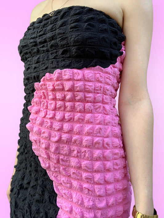 BUBBLE KNIT WAVY SEAM MINI DRESS