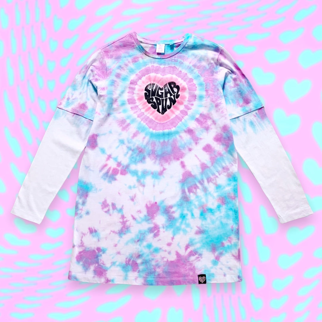HEART TIE DYE DOUBLE LAYER T SHIRT DRESS