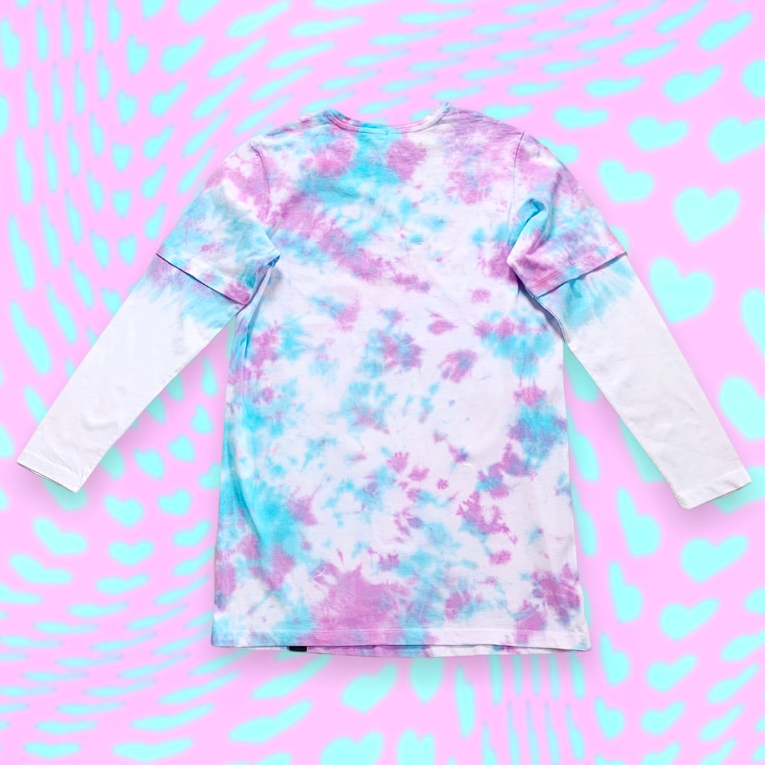 HEART TIE DYE DOUBLE LAYER T SHIRT DRESS