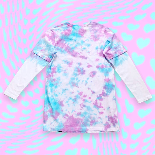 HEART TIE DYE DOUBLE LAYER T SHIRT DRESS