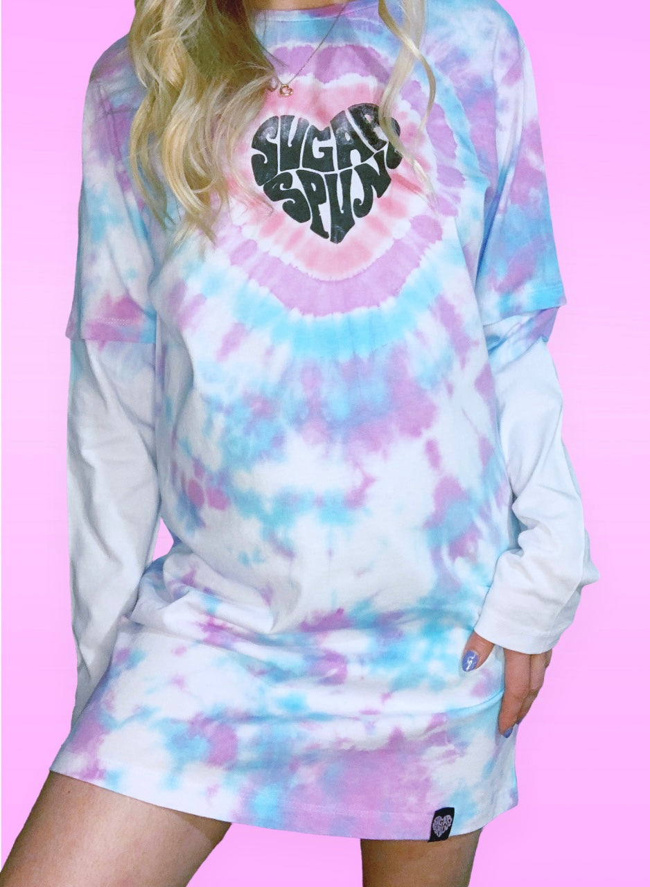 HEART TIE DYE DOUBLE LAYER T SHIRT DRESS